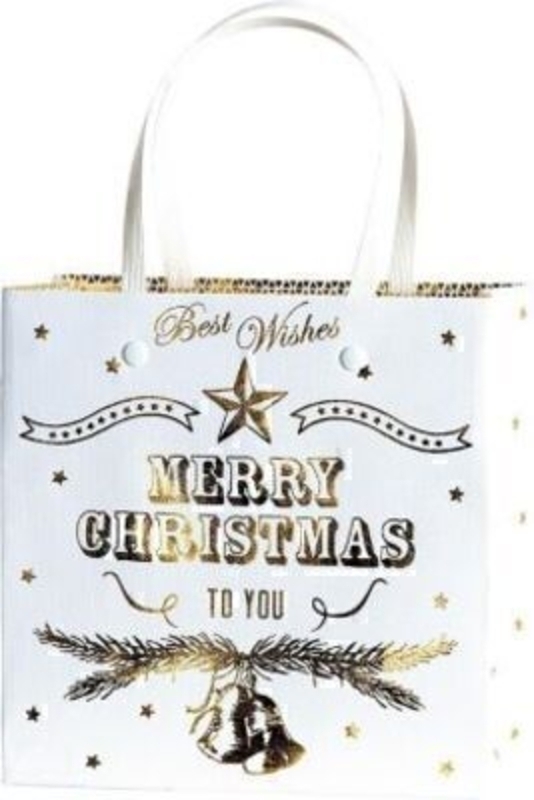 Christmas Gift Bag White Gold Bells Belle Gold Small by Stewo. This quality gift bag by Swiss designers Stewo will not disappoint. It has all the quality and detailing you would expect from Stewo. This gift bag is made from thick card. The strong handles 